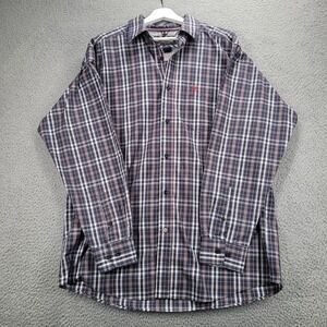 ARIAT PRO Series Shirt Mens Size LARGE Blue Red Plaid Long Sleeve Button Up